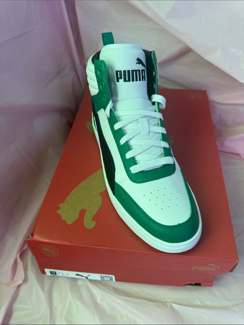 Puma Mid-Top Sneaker in White, Green & Black